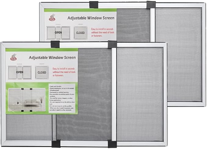 [MEASURE FIRST] FLYZZZ Window Screen, FIXED 19.68" HEIGHT, Fits Window Opening Width 28" to 52", Adjustable Sliding Screen Insert, Large, 2-Pack