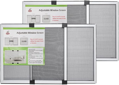 [MEASURE FIRST] FLYZZZ Window Screen, FIXED 19.68" HEIGHT, Fits Window Opening Width 28" to 52", Adjustable Sliding Screen Insert, Large, 2-Pack