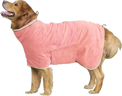 Dog Robe - Fast Drying Towel - Microfiber Super Absorbent Pet Bathrobe, Adjustable Collar & Belly Strap (Pink, XXX-Large)