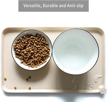Hoki Found Silicone Pet Food Mat Tray - High-Lips Dog and Cat Bowl Mat - Waterproof Feeding Mat for Floors - Papayawhip