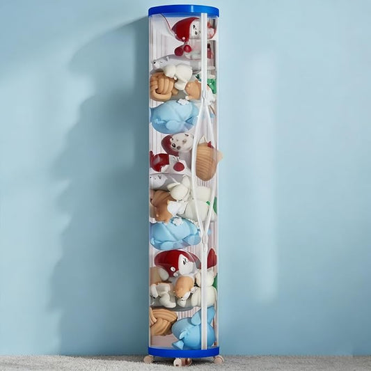 rge Stuffed Animal Storage Tube with Wheels, Tall Toy Organizer with Double Zipper, WhiteClear PET Cylinder Container for Plush Toy Organization, Space Saving Kids Room Storage,Blue