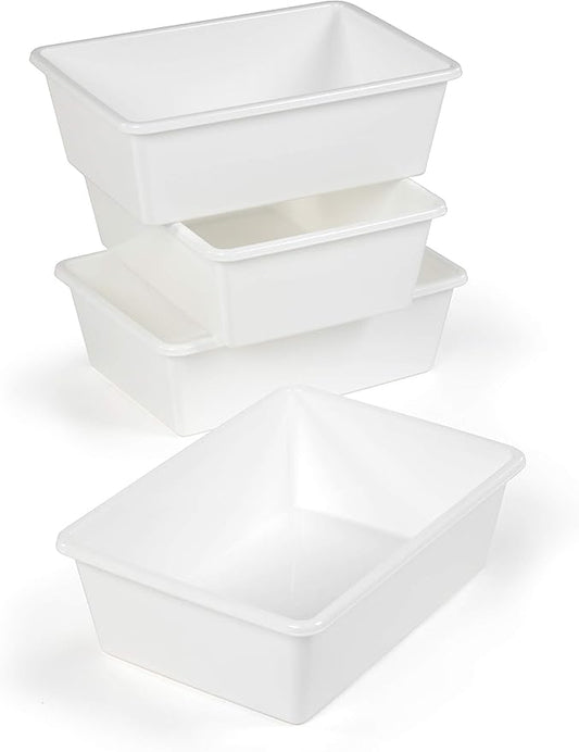 Humble Crew Toy Storage Bins for Kids, Set of 4, White, Large - Sturdy, Colorful Plastic Storage Bins for Classroom, Playroom, Nursery, and More - Premium Toddlers Toy Organizer Bins