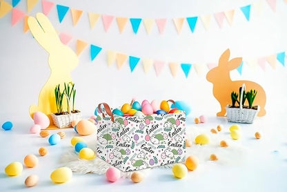 CLOCOR Rectangular Green Easter Gift Basket Empty,Waterproof Storage Basket with Handles,Room Decor(Rabbit Egg)