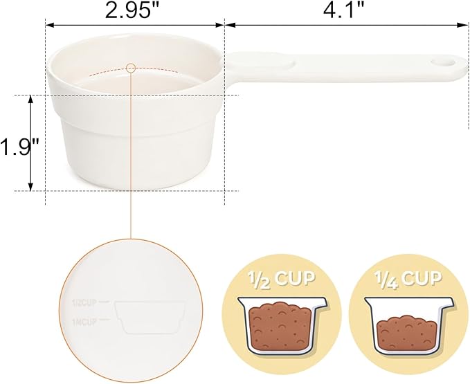 DEAYOU 4 Pack Dog Food Scoop 1/2 Cup, Melamine Pet Food Measuring Cup with Long Handle, Food-Grade Half Cup Feeding Scoop for Cat, Bird, Rabbit, Dishwasher Safe, Plastic Spoon for Dog Food Storage