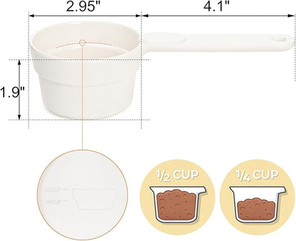 DEAYOU 4 Pack Dog Food Scoop 1/2 Cup, Melamine Pet Food Measuring Cup with Long Handle, Food-Grade Half Cup Feeding Scoop for Cat, Bird, Rabbit, Dishwasher Safe, Plastic Spoon for Dog Food Storage
