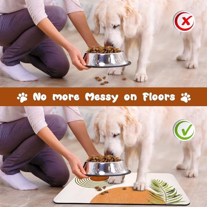 Dog Food Mats for Floors Waterproof, Cat Water Bowl Mats Pet Feeding Absorbent Placemats Bohemia 24 * 32 inch