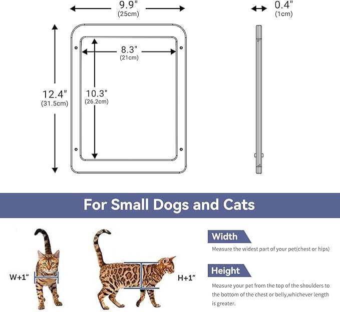 LESYPET Cat Screen Door, Inside Flap 10.3 x 8.3 Inches, Magnetic Self Closing, Cat Door for Screen Doors Sliding Doors, Flap Lockable, White