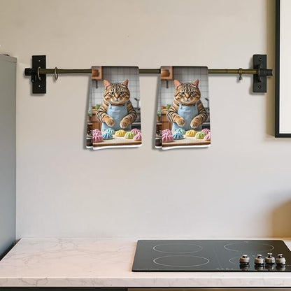 Hanamiya Na 2 Pcs Cute Cat Kitchen Towels 24x14 Inch, Cooking Cats Patterns Reusable Dish Towels for Kitchen Bathroom Decor, Waffle Weave Hand Cloth Tea Towel, Cat Lover Gifts for Women Mom Friend