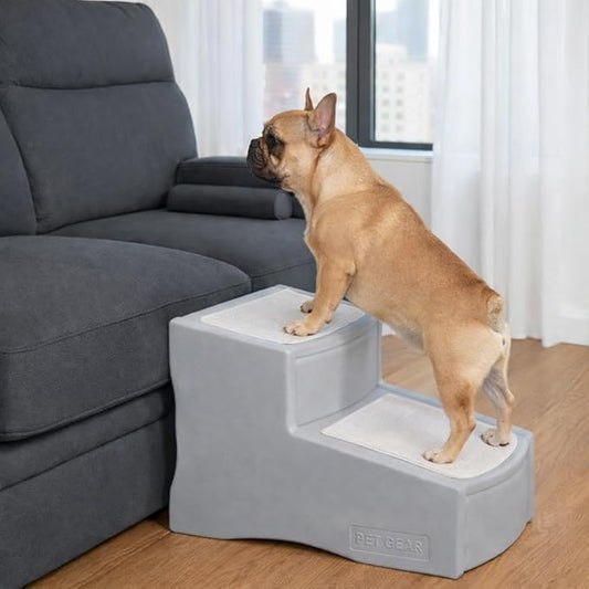 Pet Gear Easy Step II Pet Stairs, 2 Step for Cats/Dogs up to 75-pounds, Portable, Removable Washable Carpet Tread, No Tools Required, Sea Salt