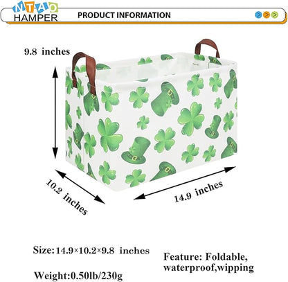 Rectangular Four Leaf Clover Lucky Gift Basket,St. Patrick's Day Toys Storage Bin for Kids,Baby Room Decor(Clover)