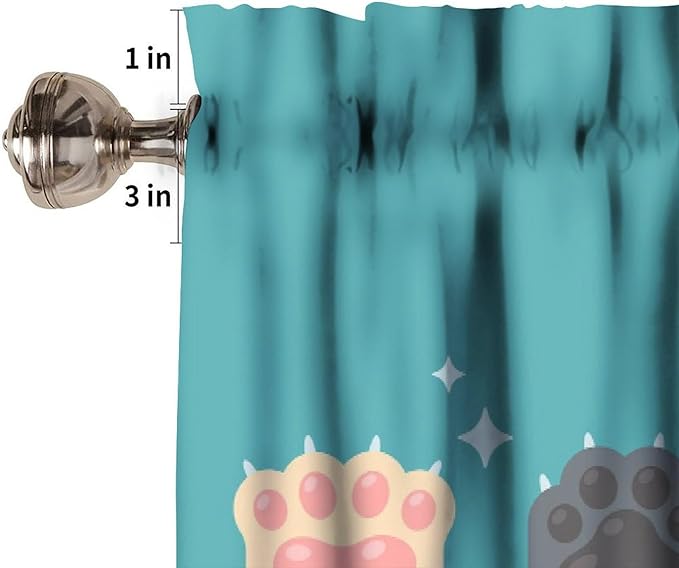 Paw Valances Curtain for Kitchen, Cartoon Cat Dog Paws Pattern Window Treatment Valances Short Curtains Rod Pocket Drape for Dining Room Home Farmhouse Decor, 54x18inch