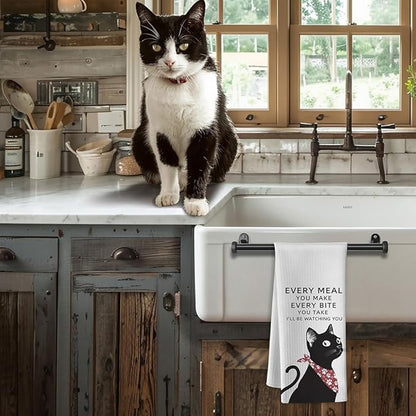Cat Kitchen Towels - Quick-Dry 'Culinary Watchdog' Cat Hand Towels Observant Black Feline Art, Decorative Dish Towel for Amused Pet Moms | Whimsical Home Accent & Humorous Dining Companion Gift