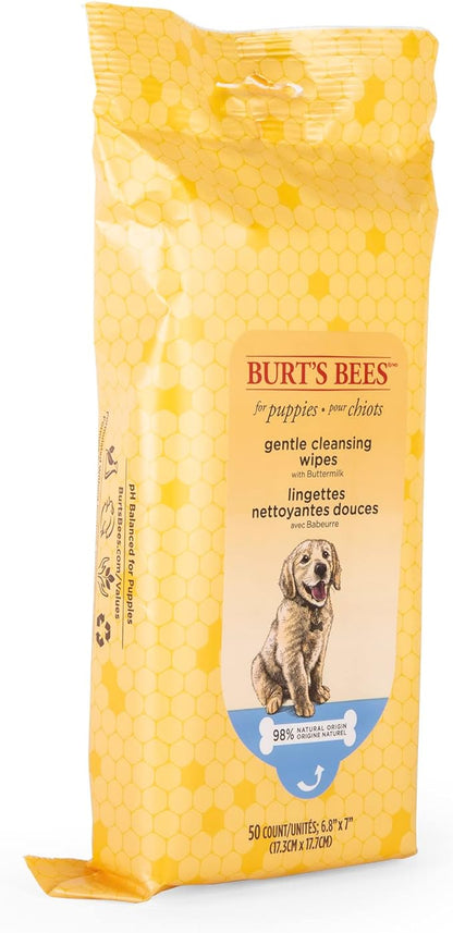 Burt's Bees for Pets Gentle Cleansing Puppy Wipes with Buttermilk, 98% Natural Origin Formulas, Hypoallergenic Dog Cleaning Wipes for Paws and Butt, 100 Count - 6 Pack