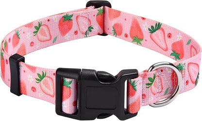 Dog Collar with Bohemia Floral Tribal Geometric Patterns - Soft Ethnic Style Collar Adjustable for Small Medium Large Dogs(Strawberry,XS)