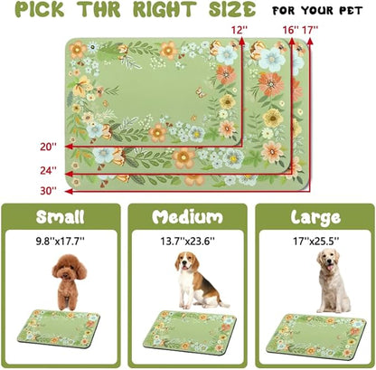 Dog Food Mats for Floors Waterproof, Pet Water Bowl Mats Pet Feeding Absorbent Placemats Flower 12 * 20 inch