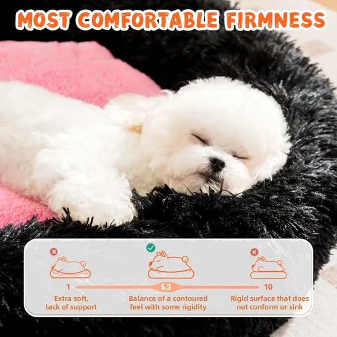 Calming Cat Bed for Anxiety - Cozy Donut Dog Bed with Warming & Machine Washable, Soft Faux Fur Plush Round Cushion for Small Medium Cats & Small Dogs, 21.6 Inches