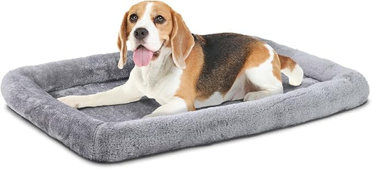 Patas Lague Bolster Dog Bed for Small Dogs 24''x18'', Soft Warm Foam Pet Sofa Bed, Machine Washable Pet Cat Crate Mat for Small Breeds, Grey