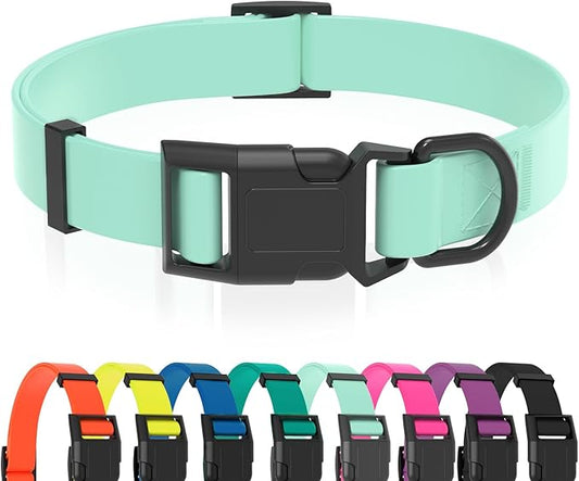 Waterproof Dog Collar, Easy to Clean Rubber Dog Collars with Quick Release Buckle Fits Small Medium or Large Dogs (Mint Green, L < 15.4-24.8 inch)