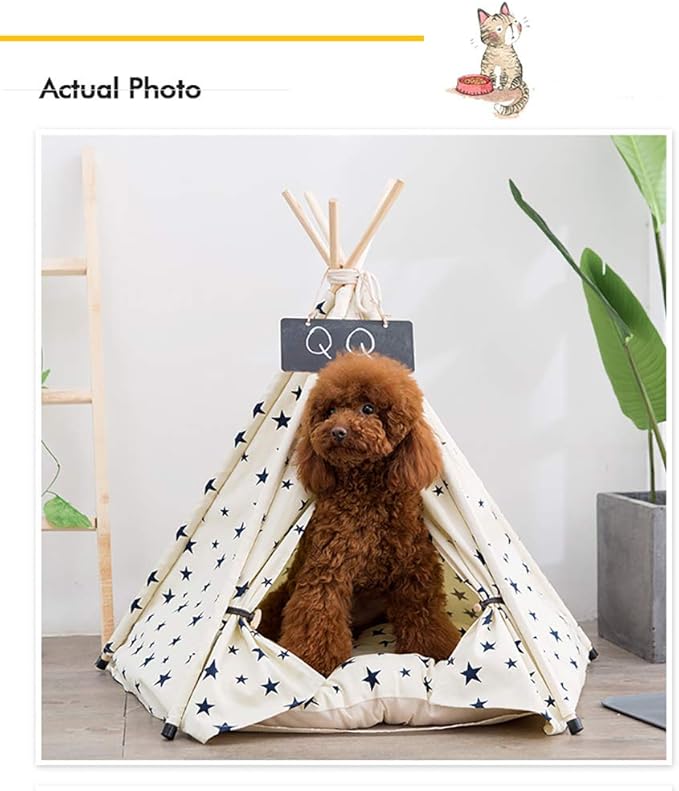 Cat Teepee Tent 16" x 20", Washable Small Dog Teepee Tent, Indoor House Non Slip Reusable Thicked Soft Comfort Cotton Cushion Bedding for Small Dogs Cat Rabbit Hamster Chinchillas Rat, Stars