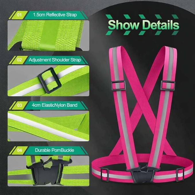 2 Packs Reflective Vest Running Gear, High Visibility Reflective Running Gear Adjustable Elastic Safety Vest for Night Jogging, Biking, Walking or Dog Walking, Running Vest for Men Women Children