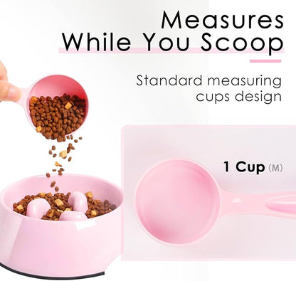 Super Design 1 Cup Dog Food Scoop for Container Melamine Measuring Scoop for Dogs Cats Birds and Rabbits Pet Food Feeding Scoop Dishwasher Safe - Baby Pink