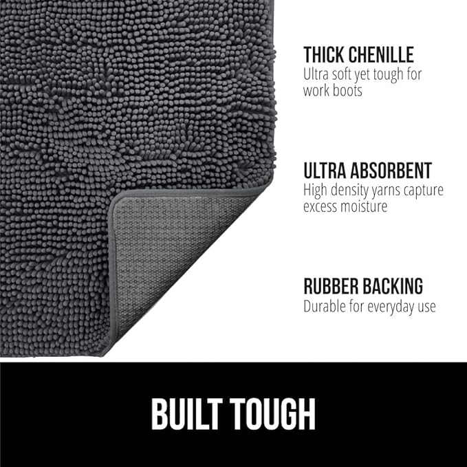 GORILLA GRIP SoakSTOPPER Dog Door Mat, 70x24 Machine Washable Rug Absorbent Doormat Captures Moisture Mud Dirt, Quick Dry Soft Chenille Entryway Rugs Indoor Entrance Mats for Dog Paws, Charcoal