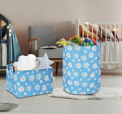 Rectangular Daisy Storage Basket,Collapsible Gift Basket with Handles,Books Box, Room Decor(Daisy)