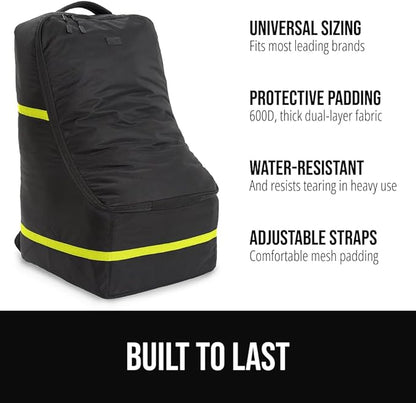GORILLA GRIP Tear and Water Resistant Padded Car Seat Travel Bag for Airplane and Airport, Universal Fit Baby Carseat Bags, Holds Up to 50lbs, Handle & Shoulder Straps, Air Gate Check Carrier, Yellow