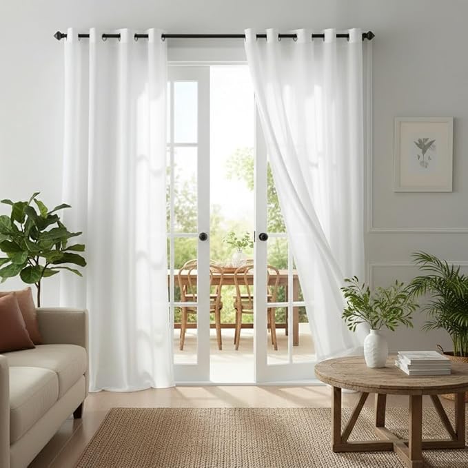 NICETOWN Non-See-Through White Privacy Sheer Curtains 72 inches Long 2 Panels, 52" Wide Grommet Window Curtains Drapes for Living Room Bedroom- Home Decoration Light Filtering Elegant Window Drapes