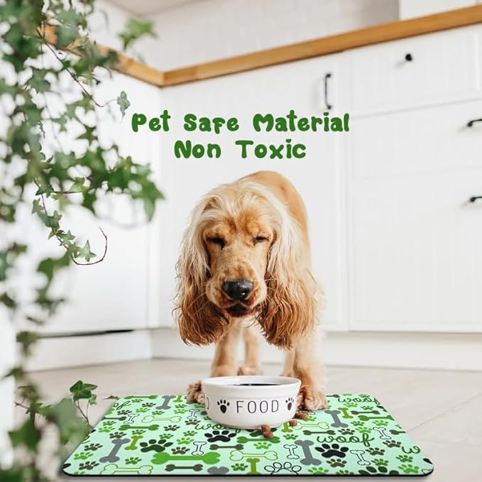 Dog Food Mats for Floors Waterproof, Pet Water Bowl Mats Pet Feeding Absorbent Placemats Green 12 * 20 inch