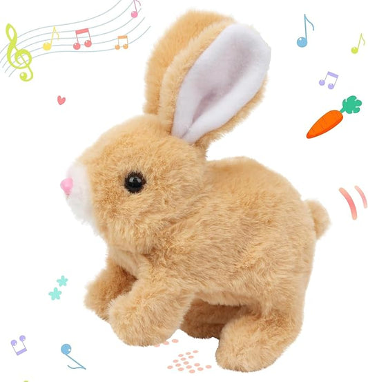 Easter Bunny Toy, Rabbit Interactive Hopping Electronic Pet Plush Bunny Toy with Sounds and Movements Animated Walking Wiggle Ears Twitch Nose（Brown）