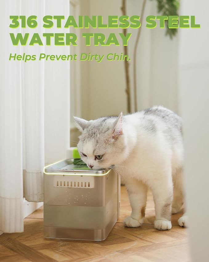 Furbulous True Clean-Drinking Automatic Water Dispenser with Ultrafiltration, 316 Stainless Steel & BPA-Free Tray, 3.3L/112oz Large Bowl, Two-Mode Fountain for Cat/Medium Dog/Pet (Black, Upgraded)