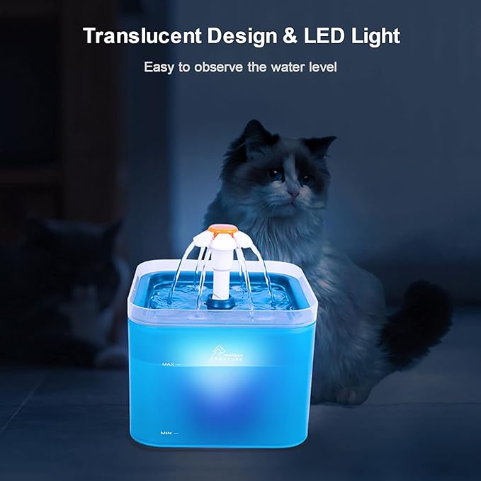 Cat Water Fountain, 67oz/2L Automatic Cat Drinking Fountain, Pet Water Dispenser with LED Light and Filter for Cats and Small Dogs (Green)