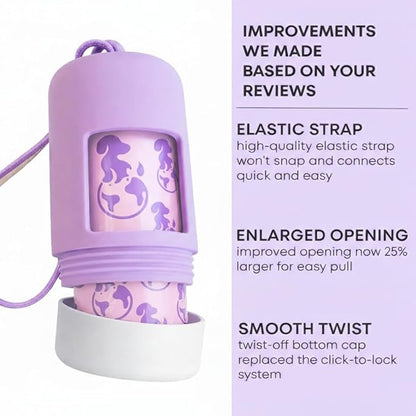Dog Poop Bag Holder [2-Pack] | With 30 Extra-thick Dog Bags for Poop | Waste Bag Dispenser with Premium Soft-Touch Coating | Enlarged Dispense Opening, Stylish Color-Block Design (Lavender Cloud)