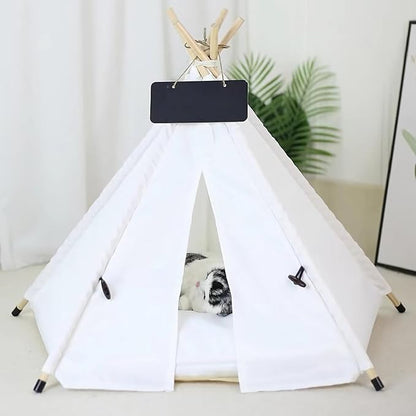 Cat Teepee Tent Bed,Outdoor Indoor Dog House,Portable Washable Pet Tent for Small Dogs with Cushion,Inside Pet Teepee for Small Medium Animals (White, M)