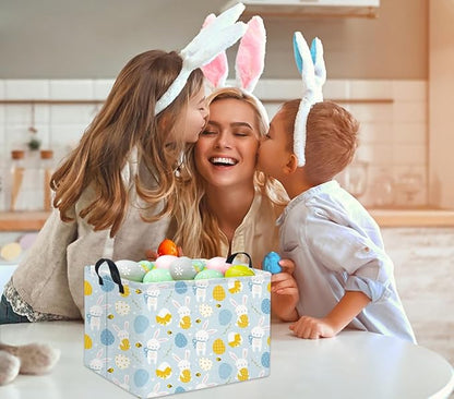 Rectangular Easter Basket Kids Storage Basket Gift Basket Baby Storage Basket Cute Kids Toy Storage Bin Organizer Shelf Book Basket Room Decor(Blue Easter Bunny)