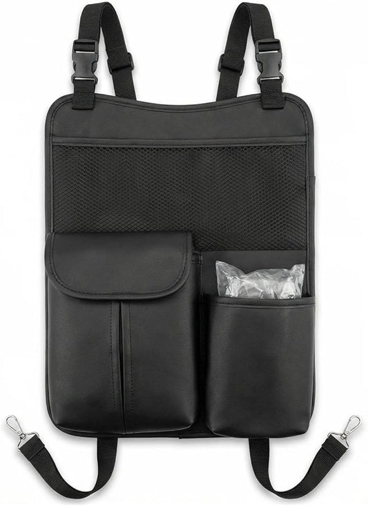 Upgraded Car Mesh Bag Elastic Seat Back Mesh Bag With Paper Towel and Handbag Bracket and Back Seat Storage Bag for Children Pets and Travel Necessities. (black)
