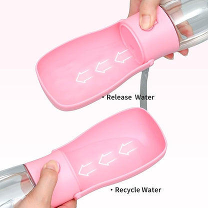 Dog Water Bottle, Leak Proof Portable Puppy Water Dispenser, Travel Puppy Water Bowl, Foldable Transparent Dog Water Bottle for Pets Outdoor Walking, Hiking, Travel, Food Grade Plastic - 10oz Pink