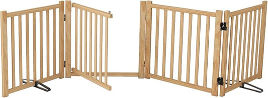 YOCAN Paint-Free Wooden Freestanding Dog Gates with Door for The House,Doorways, Stairs,Wood Dog Fences Indoor Pet Gate,Step Over Fence-4 Panel