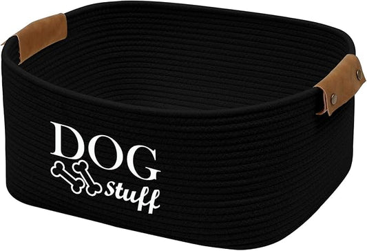 Geyecete Square Dog toy basket storage Cotton Rope Storage Basket Pet/Pet Toy And Accessory Storage Bin Doy Toy Box-Black