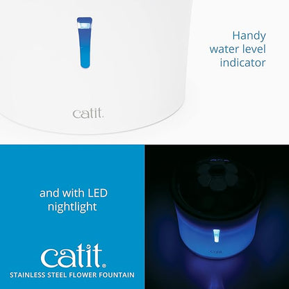 Catit LED Flower Fountain with Triple Action Filter, Cat Drinking Water Fountain, 3 L