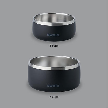 Owala Pet Bowl - Durable Stainless Steel, Food and Water Bowl for Dogs, Cats, and All Pets, Non-Slip Base, 48oz, Black (Very, Very Dark)