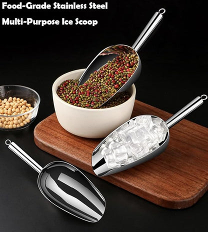 Set of 3 Ice Scoop, Plastic Kitchen Ice Scoop for Canisters or Ice Maker, Food Scoops for Canisters, Freezer, Flour, Dry Foods, Coffee Beans, Pop Corn, Pet Dog Cat Food (Stainless Steel-M)