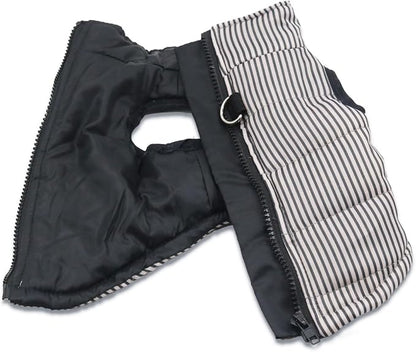 Striped Dog Coats Warm Winter Puppy Jackets with D-Rings Jacket for Small Dogs, XL, Striped