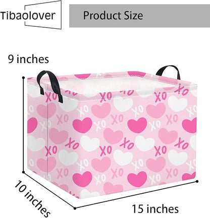 Rectangular Valentines Basket for Home Kitchen Girls Cute Kids Storage Bin Organizer Shelf Book Room Decor(XO Heart)
