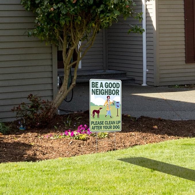 DorDor & GorGor 2-Pack Clean Up After Your Dog Yard Sign | No Pooping Yard Signs | with H Stakes, White Board, Rectangular 9 x 12 inch, 4mm Corrugated Plastic | Double Side Print