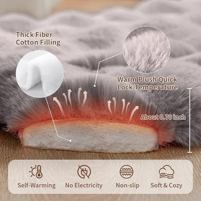 Cat & Dog Bed Mat, Soft Plush Faux Fur Kneading Pet Bed for 2 Cats or Small Dogs, Machine Washable Cat Sleeping Pad, Non-Slip Fluffy Pet Rug for Indoor Cats Kittens & Small Dogs, 27x20 in Grey