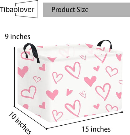 Rectangular Heart Basket Kids Baby Girls Basket Cute Toy Storage Bin Organizer Shelf Book Love Room Decor(Pink Hearts)