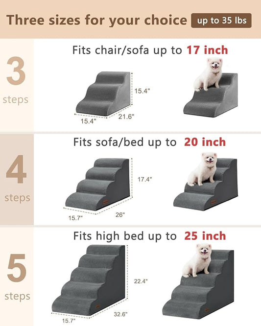 Dog Stairs for Small Dogs,3 Step Dog Ramp for Couch and Bed,Pet Stairs with Non-Slip Bottom for Old Cats,Indoor Pet Steps,Comfort,Durable,15.4" H,Grey