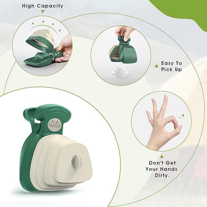 SuperDesign Dog Pooper Scooper - Ideal for Small & Large Dogs, Yard & Walks, Adjustable Leash & Bag Attachment, Perfect for Travel & Camping (Green)